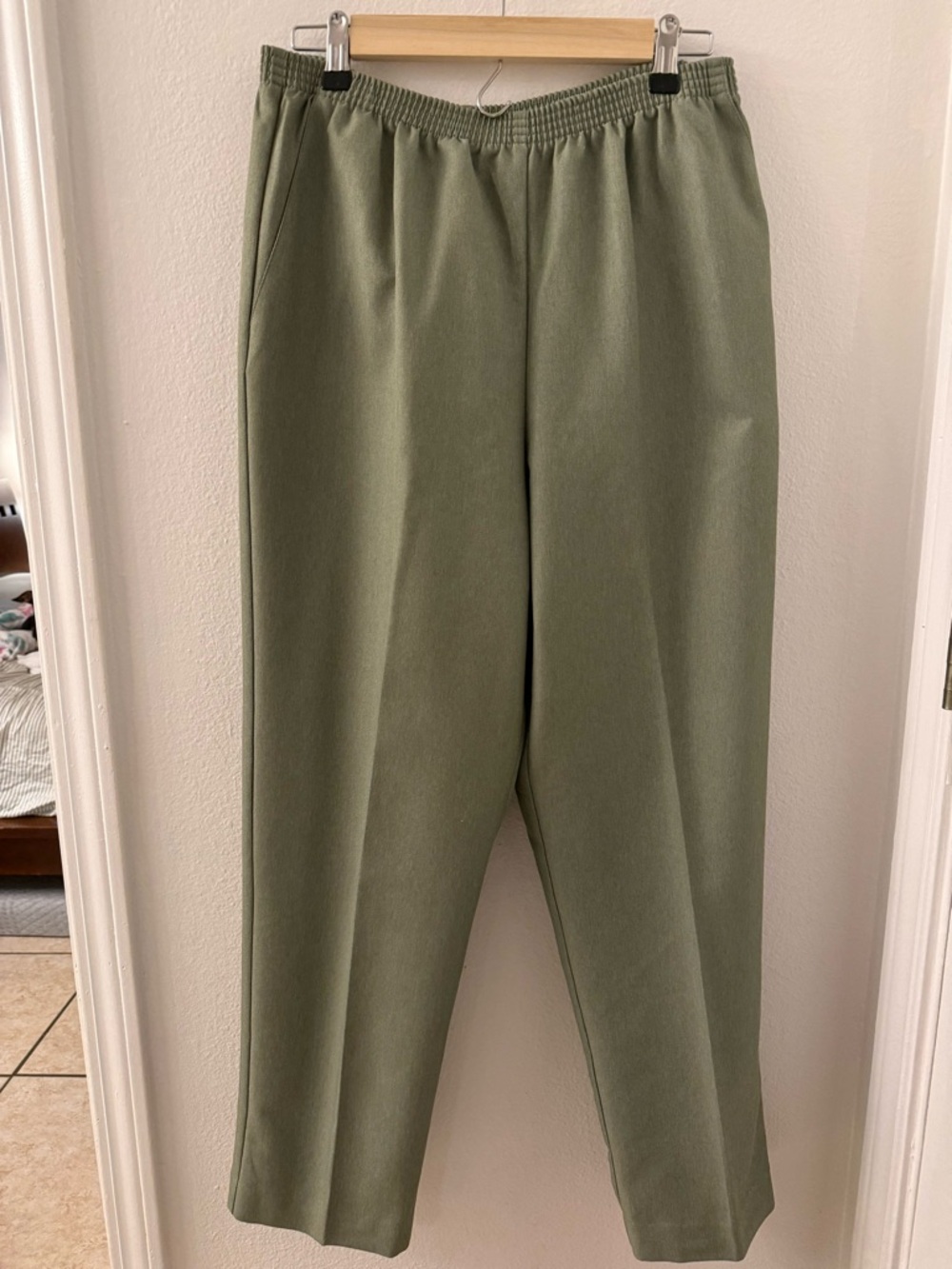Olive Green Elastic-Waist Pants